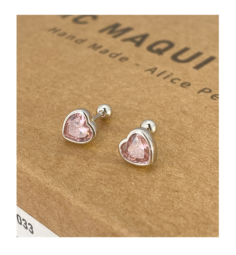 1 Pair Simple Style Heart Shape Plating Inlay Sterling Silver Artificial Gemstones Ear Studs display picture 2