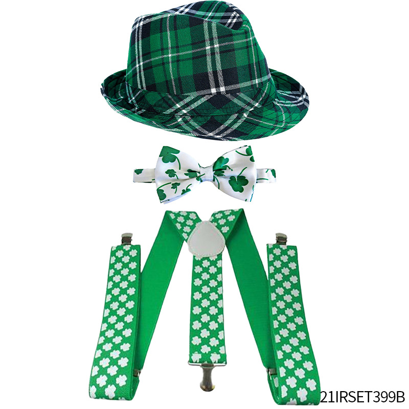 Transfronterizos calientes verde cuadrado sombrero fiesta del día de Irlanda sombrero de fiesta sombrero correa corbata de San Patricio
