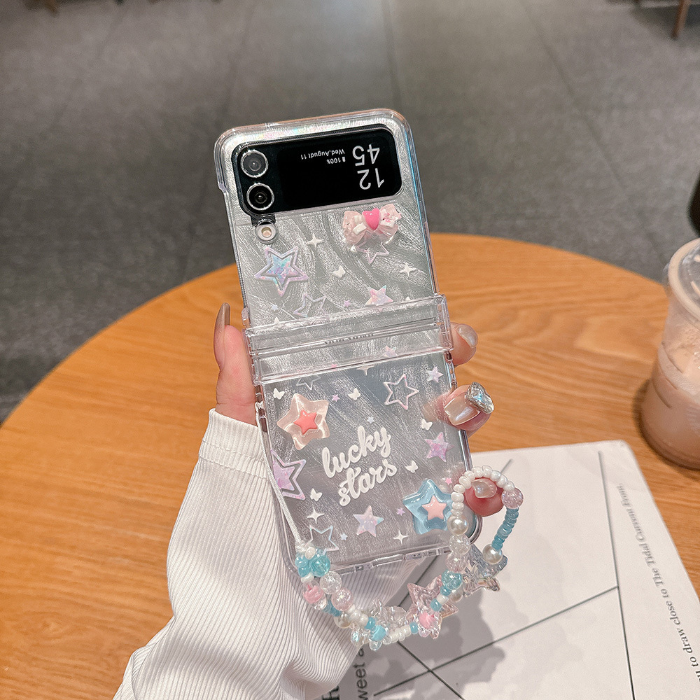 Three-dimensional feather yarn stars for galaxy zflip6/3/4 mobile phone case Samsung 5 folding protection Han Feng_voghion.com