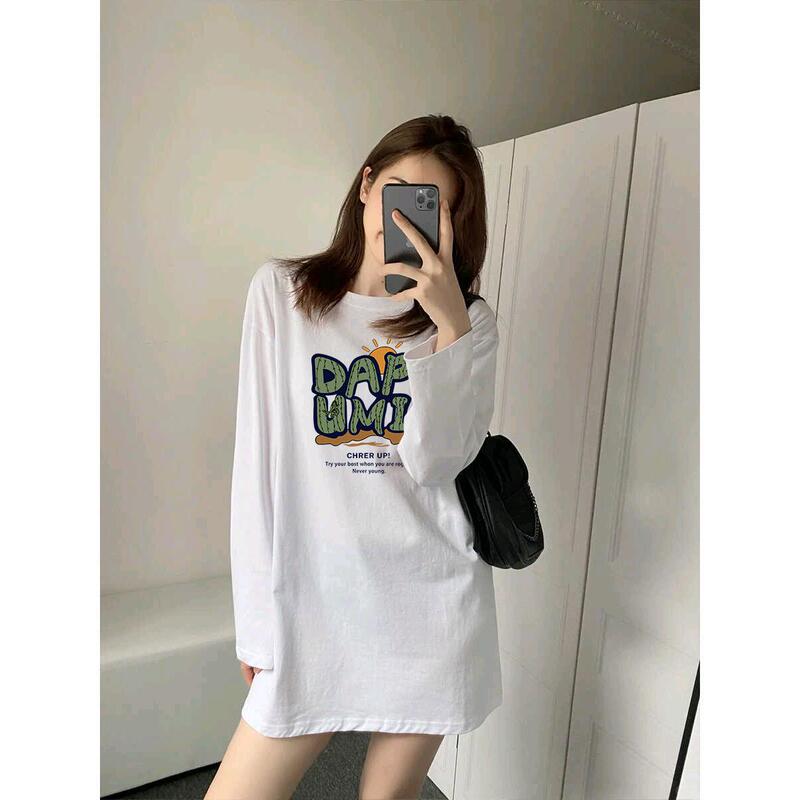 2024 Spring and Autumn New White Base Shirt Women's Inner Midi Loose All-match plus size Long-sleeved T-shirt Top 2024 Spring and Autumn New White Base Shirt Women's Inner Midi Loose All-match plus size Long-sleeved T-shirt Top
