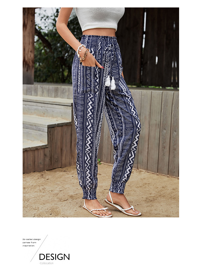 Lange Hosen mit Taschen, bedruckt, hohe Taille, bedruckte Hosen für Damen_voghion.com