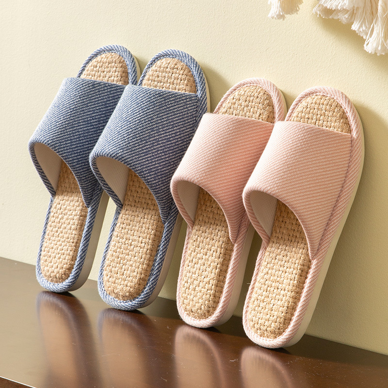 Linen Slippers Summer Home Indoor Mute Men's and Women's Couples Cotton and Linen Non-slip Sweat Absorbing Non-slip Home Fabric for Four Seasons