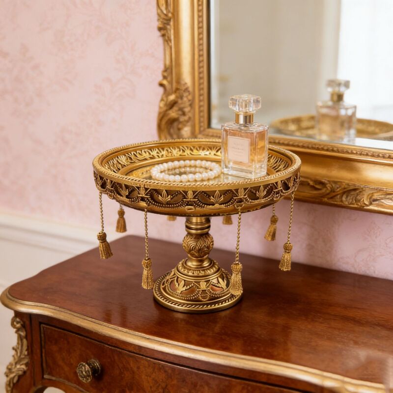 French Retro Golden Tray Ornaments Accessible Luxury Literary Desktop Plate Decorations Indoor Candlelight Photo Scene