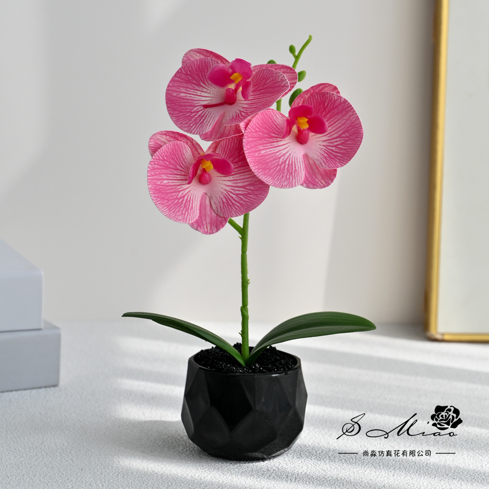 Tres flores sensación de orquídea mariposa pequeña imitación de bonsai maceta creativa flores falsas decoración del hogar fotografía de boda flores artificiales image 1