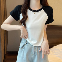 不规则插肩袖t恤女2025夏季新款短款修身显瘦短袖设计感学生上衣