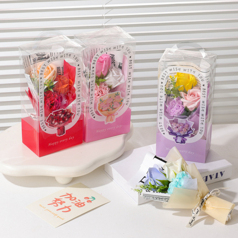 Mother's Day Artificial Flower Rose Carnation Handmade Bouquet Soap Flower Bouquet Decoration Gift Box Wholesale Souvenir Gift