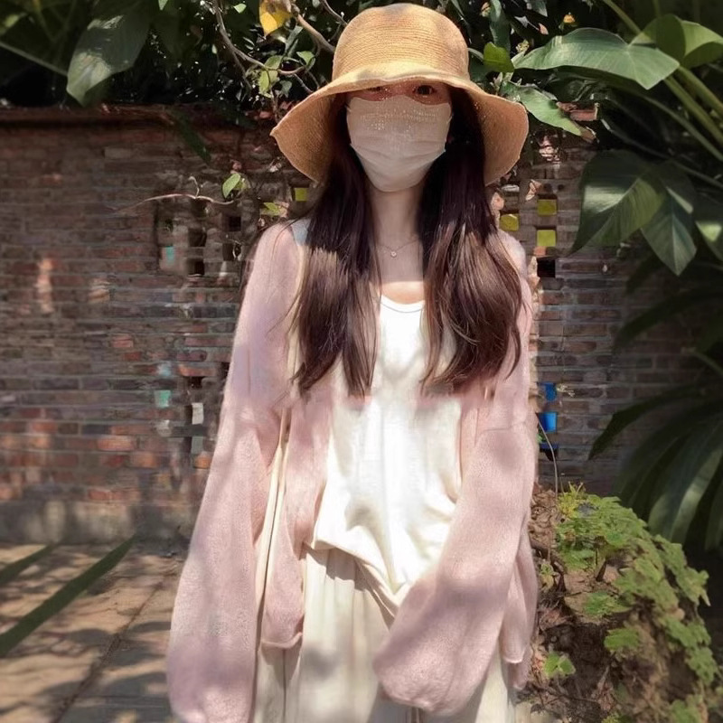 Thin Sunscreen Ice Silk Knitted Cardigan Jacket Women's Summer Loose Lazy Style Relaxed-fit Air-conditioning Shirt Top