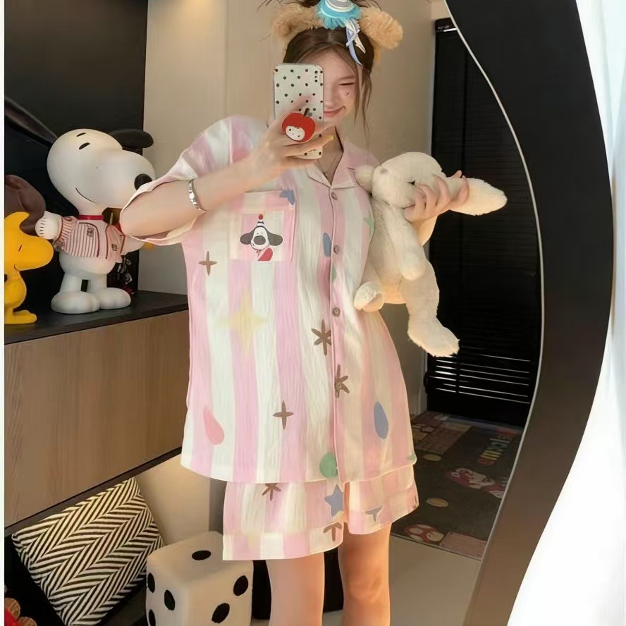 Nube de algodón pareja pijama de mujer verano nuevo pantalones cortos de manga corta impresos dos piezas de niñas vestidos para el hogar