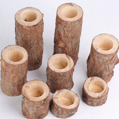 Cross-border wooden candlestick retro birch candlestick cup ornaments succulent flower pot log B&B decoration Amazon wholesale