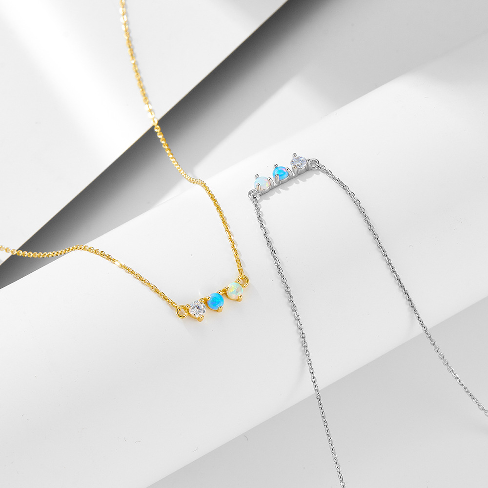 Daily Occasion 925 Sterling Silver Round Opal Necklace