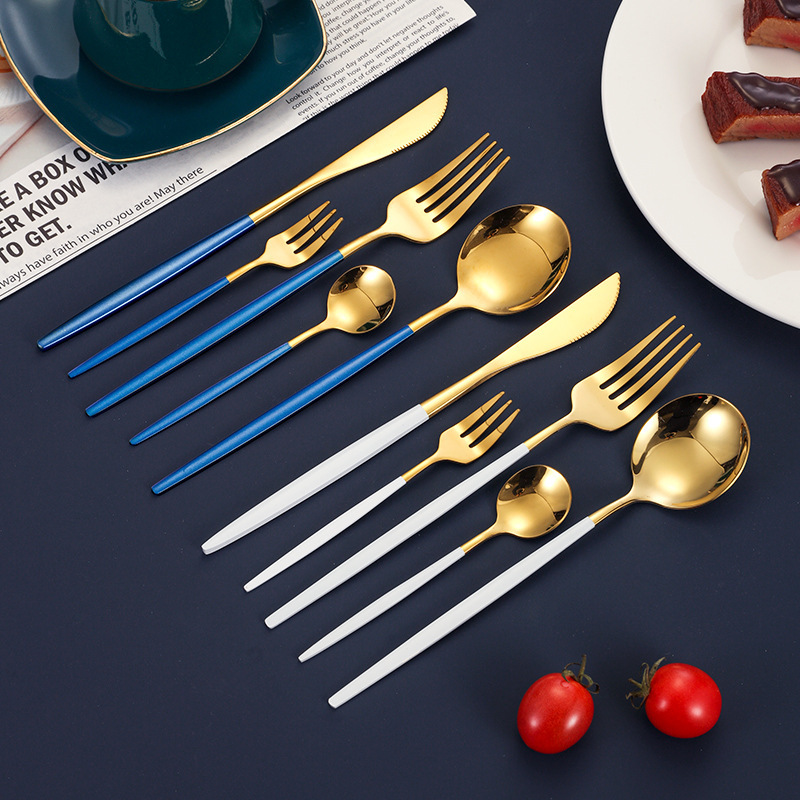 Cross-border explosions Portuguese stainless steel steak knife and fork western tableware hotel five-piece golden coffee spoon fruit fork Cross-border explosions Portuguese stainless steel steak knife and fork western tableware hotel five-piece golden coffee spoon fruit fork