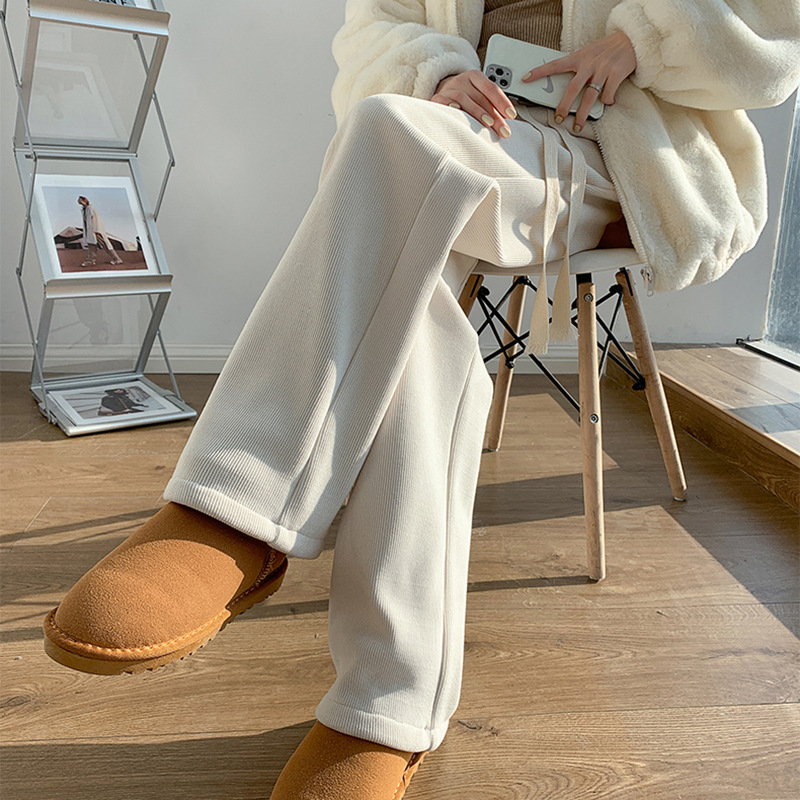 Nueva primavera y otoño franja de trigo a rayas pantalones de pierna ancha para mujer adelgazamiento trapeador suelto drapeado versátil pantalones casuales transfronterizos