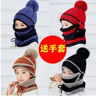 Children's autumn and winter hat parent-child boys and girls fleece-lined thickened baby hat scarf suit ear protection wool hat mask