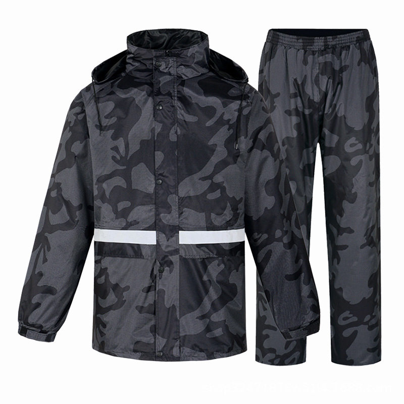 Negro camuflaje impermeable lluvia pantalones traje impermeable transpirable hombres split motocicleta coche eléctrico montar para llevar impermeable
