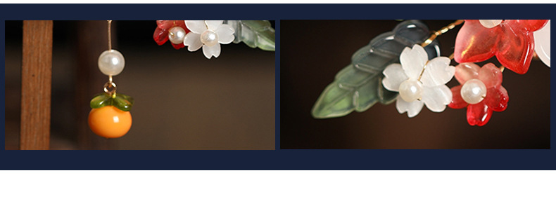 Persimmonförmige Haarspangen, 2 Stück, chinesischer Stil, Mädchen-Haarnadel für Hanfu-Dekor, Retro-Perlen-Blumen-Haarspangen, niedliche Neujahrs-Kopfbedeckung – Detail 9