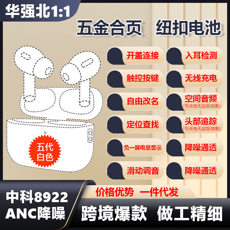 Huaqiang North Five Generation pods pro2 True Noise Reduction Zhongke 8922A for air Apple Bluetooth Headset Manufacturer