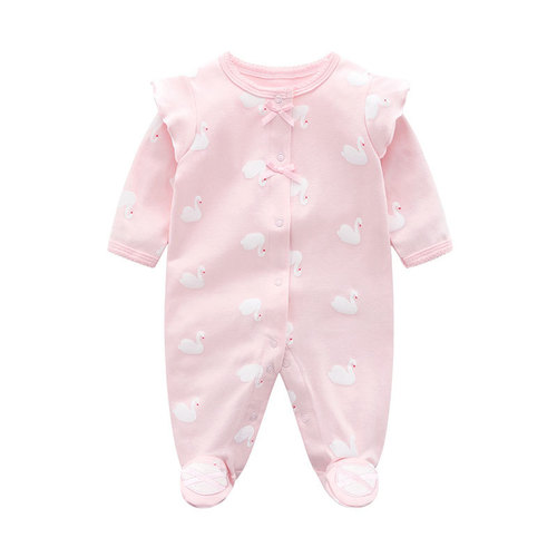 Baby Bodysuit Spring and Summer Pure Cotton Long Sleeve Newborn Girl Baby Pajama Top Baby Summer Footed Crawling Suit