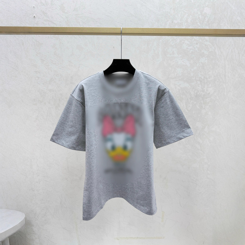 Shenzhen Nanyou Correct High Version Ga Home 25 Early Autumn New Contrasting Color Donald Duck Letter Short-Sleeved Knitwear Top