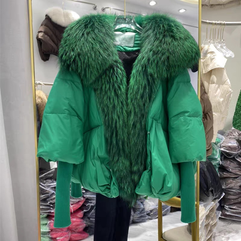 Abbigliamento da donna nuovo di alta qualità pelliccia grande collo di pelliccia di volpe giacca di piumino d'anatra bianca donna caldo cappotto manica in maglia tendenza_voghion.com