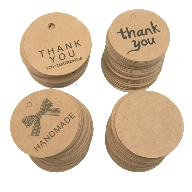 100枚Thank you 牛皮纸圆吊牌 圆形吊牌 吊牌大全 gift tag 4.2CM