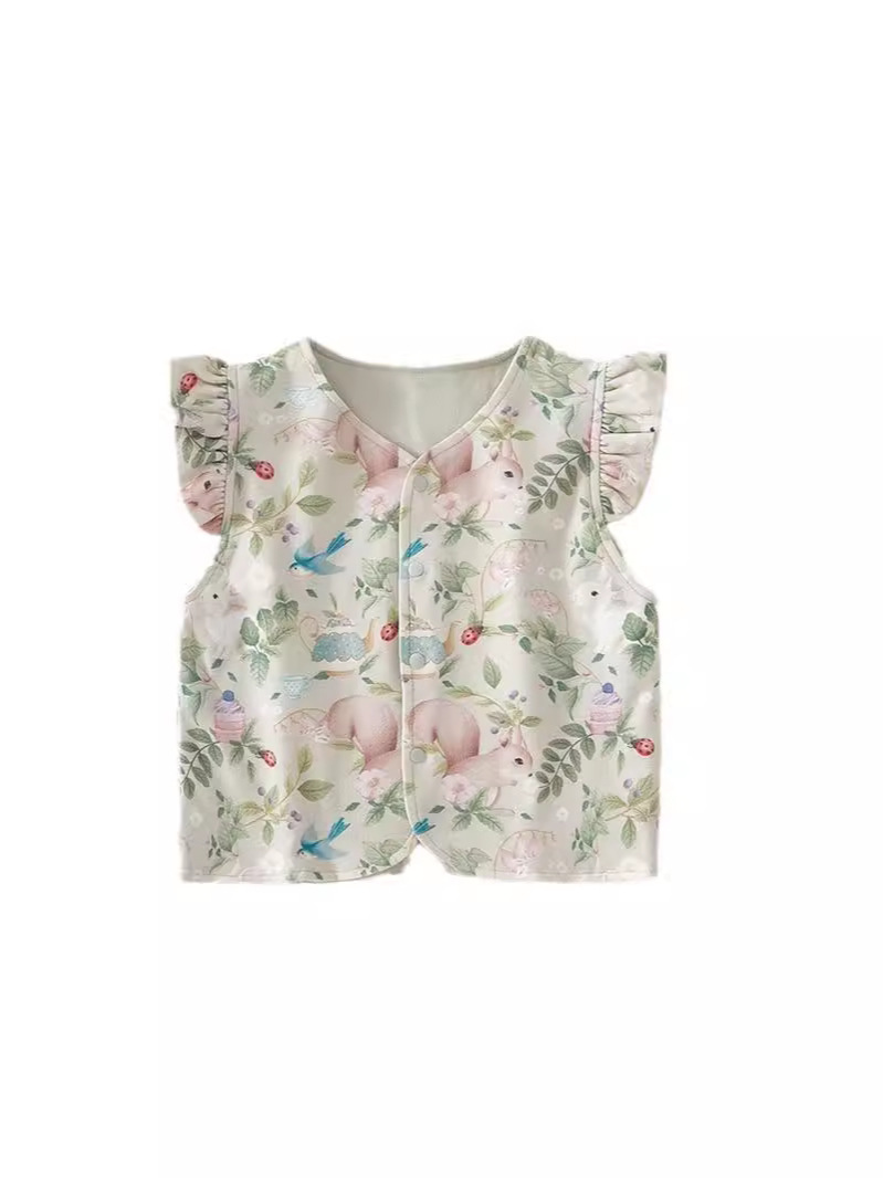 Chaleco de bebé recién nacido primavera y otoño ropa de bebé vestido de hombro de otoño chaleco de doble capa de algodón vestido con clip de caballo para mujeres