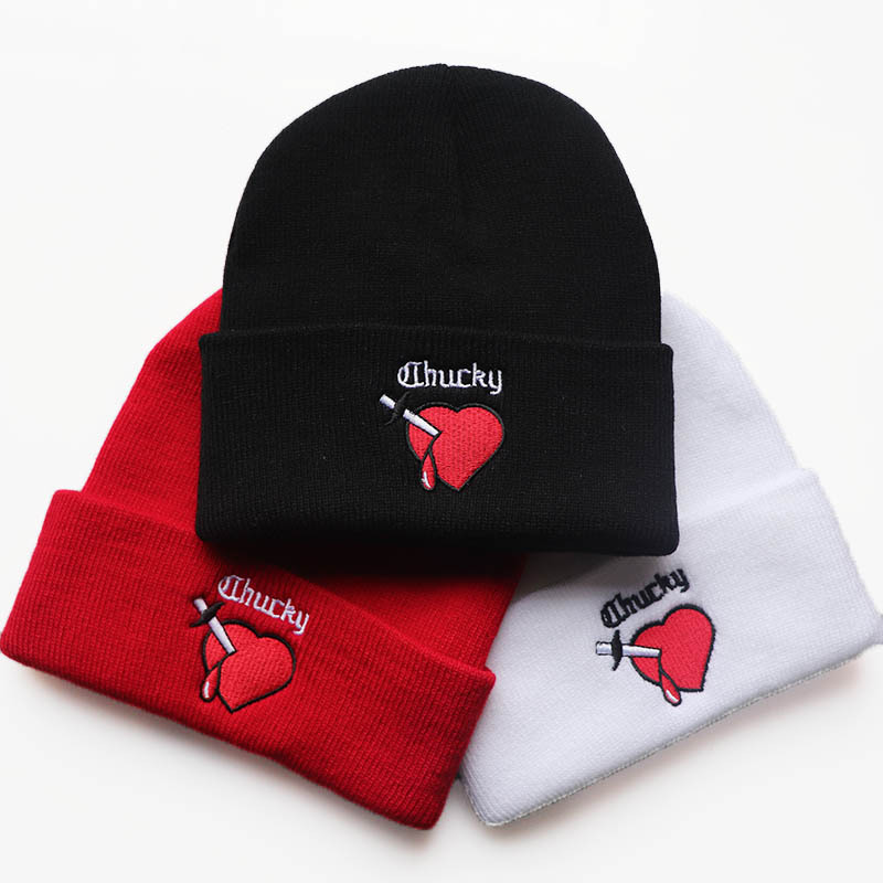 Men's and Women's Cartoon Chuck Embroidery Knitted Hat Warm Pullover Hair Hat Outdoor Sports Cycling Cold Hat_voghion.com