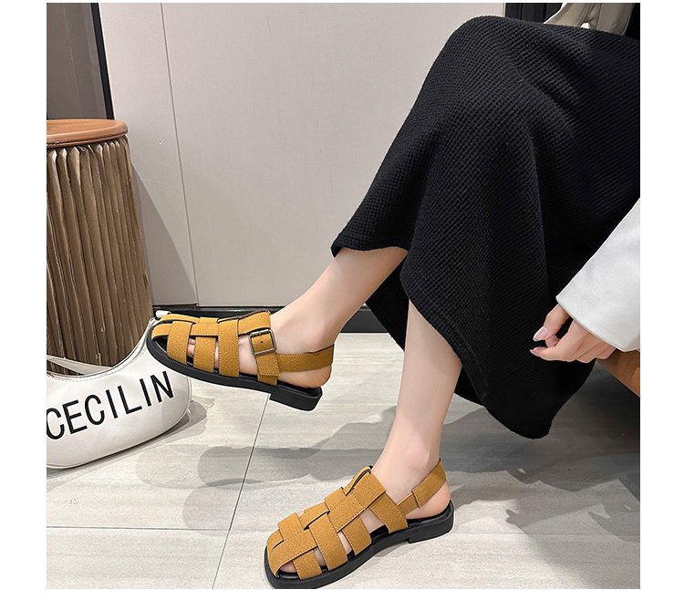 Sandali vintage con punta piatta da donna, primavera estate 2024, nuovi sandali alla moda con zeppa intrecciata e stivaletti romani da spiaggia_voghion.com