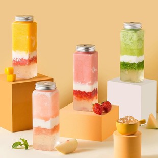 Thickened PET bottle rectangular milk tea bottle grain storage jar transparent net red creative candy toy bottle in stock