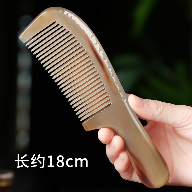 本物の牛角コーム、厚みのある頭の経絡マッサージコーム、家庭用ヘアセラピーコーム、ロングヘアコーム、脱毛防止、男女兼用|undefined