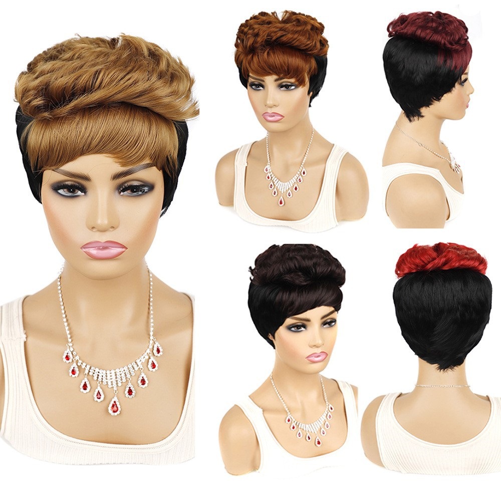 Parrucca sintetica Fascia da donna riccia capelli corti colore frangia fascia personalizzata sbiancata e tinta_voghion.com