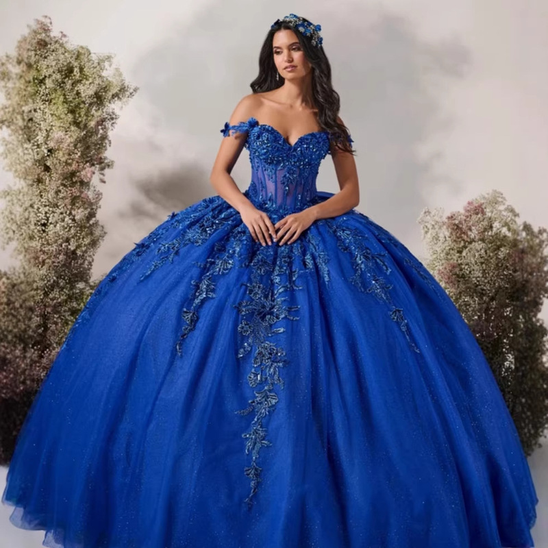 European and American Amazon Blue Wedding Dress 2026 New Style Elegant One-Shoulder Prom Evening Gown with Colorful Tulle