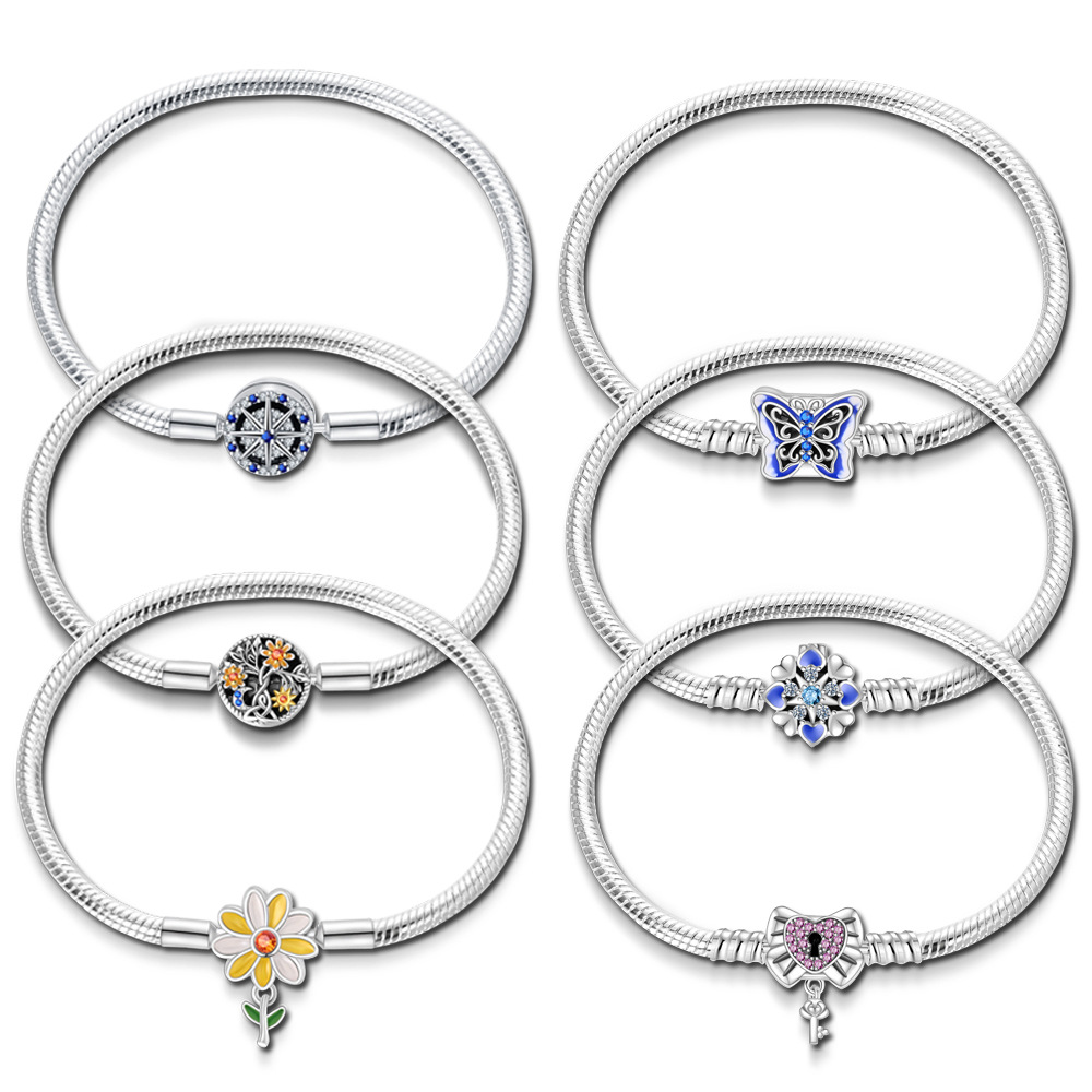 铜镀925银生命树菊花蝴蝶结手链DIY饰品吊饰珠配件欧美跨境批发