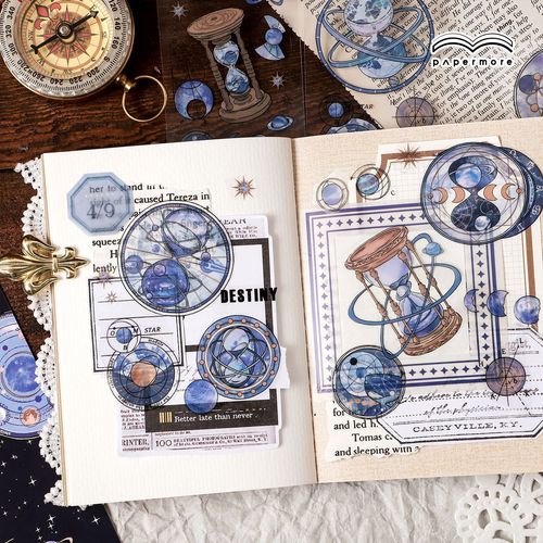 PaperMorePET segmented tape Galaxy Miles Series Crystal Ink Handbook DIY recycling stickers 6 pieces