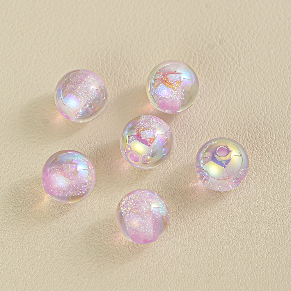 【20-30 piezas】Cuentas redondas de resina con forma de corazón, color dorado brillante, efecto atardecer, cuentas sueltas para hacer pulseras y cadenas para teléfono