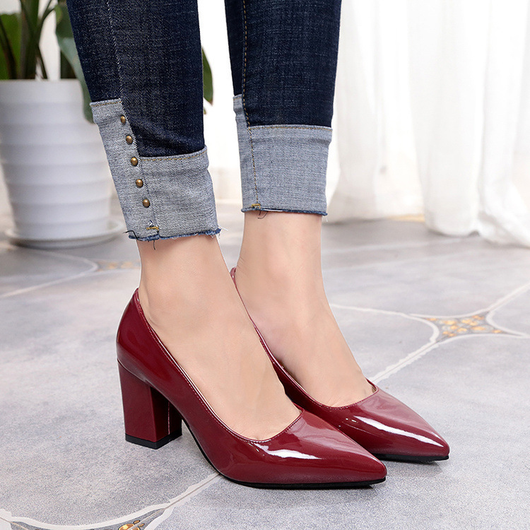 Pointed-toe thick-heeled high-heeled sho...