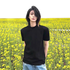 重磅黑色正肩短袖男款夏季美式高街纯棉t恤高级感痞帅半截袖衣服