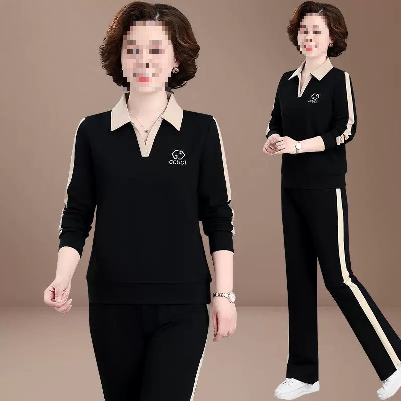 加绒加厚中年妈妈冬装上衣两件套洋气中老年人休闲运动套装女春秋