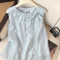 买手必买店推荐飘带无袖上衣女2025夏季名媛外穿显瘦气质洋气衬衫