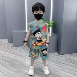 哪吒儿童衣服新款网红男童套装背心夏季宝宝无袖夏装两件套潮跨境
