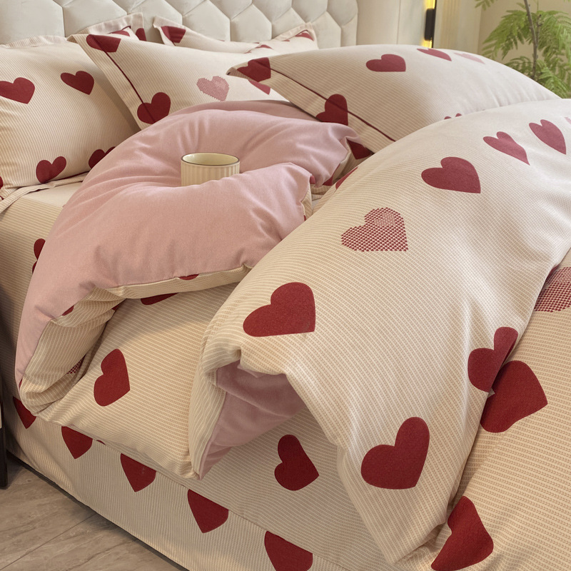 Sábanas de algodón para la piel, ropa de cama de cuatro estaciones, cubierta de edredón grueso de alta calidad, 100 algodón pulido, cuatro piezas