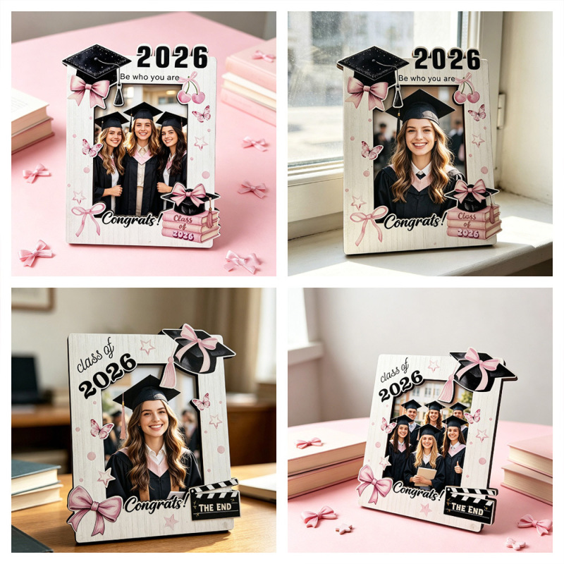 2026 Graduation Season Precious Souvenir 2D Wooden Photo Frame Decoration in the Shape of a Doctoral Cap Desktop Ornament Gift for Gifting