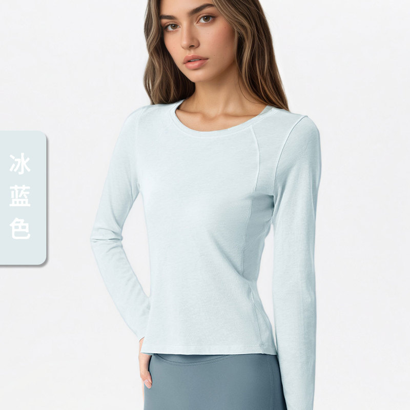 秋冬新款羊毛长袖运动T恤上衣女圆领透气健身跑步训练内搭瑜伽服|undefined