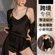 法式高级感睡衣两件套冰丝夏季吊带套装轻薄舒适家居服女冰丝缎面