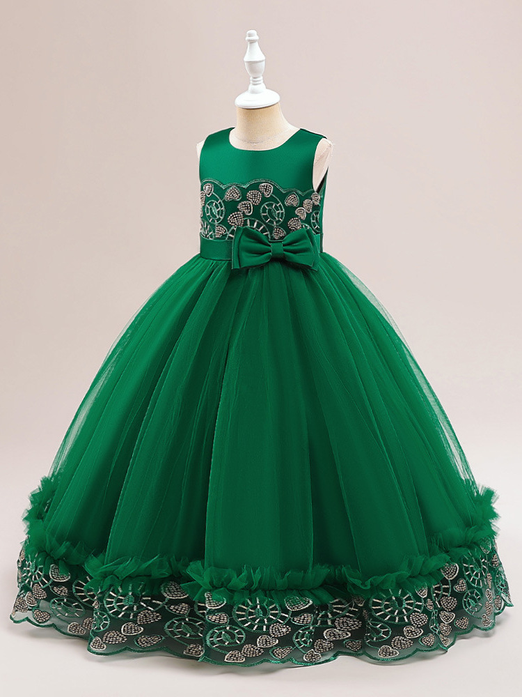 2024 nuevos niños vestido bordado vestido 61 coro rendimiento anfitrión piano rendimiento pettiskirt