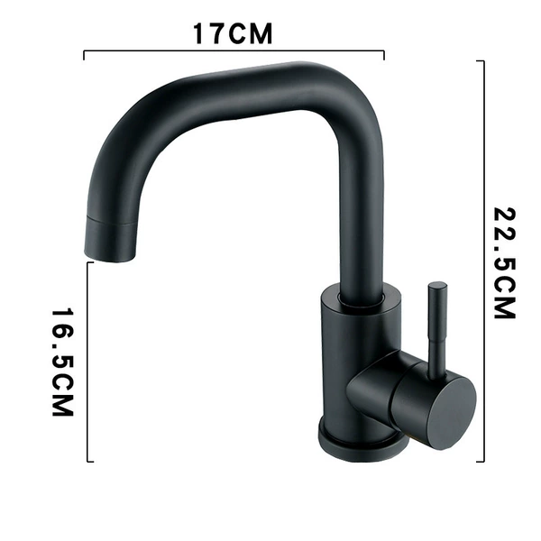 【Black】Seven-character small bend stainless steel basin faucet