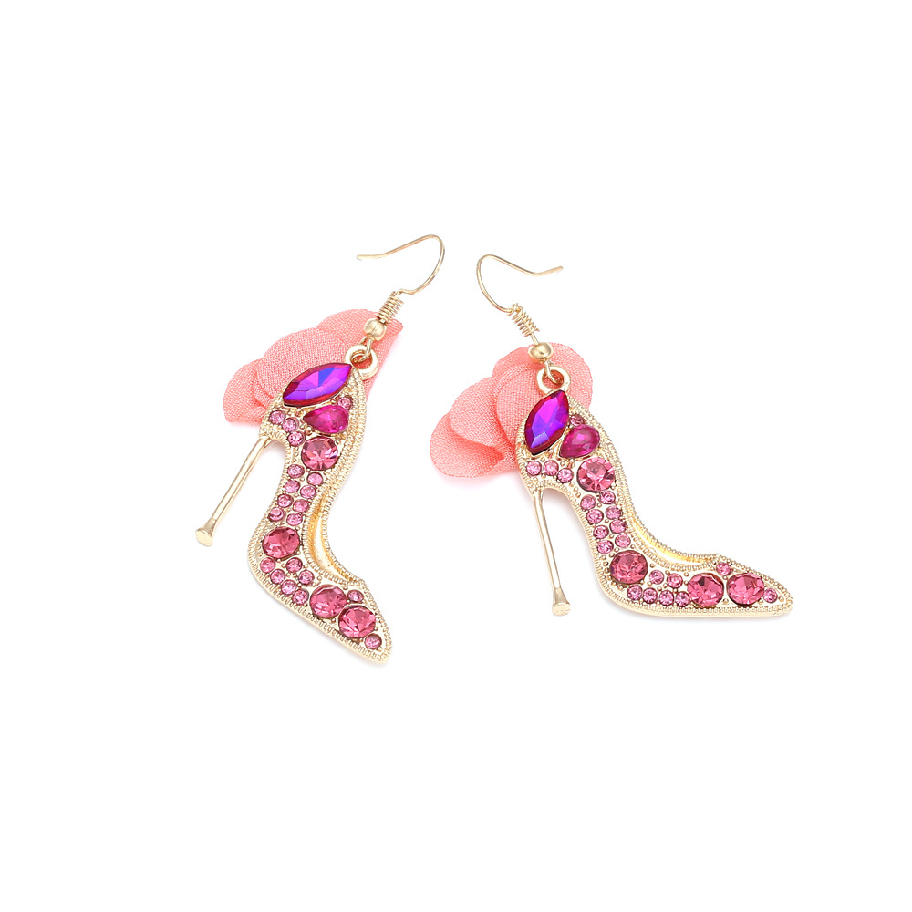 1 Pair Quantity 1 Pair Casual Sweet High Heel Net Yarn Alloy Rhinestones Drop Earrings