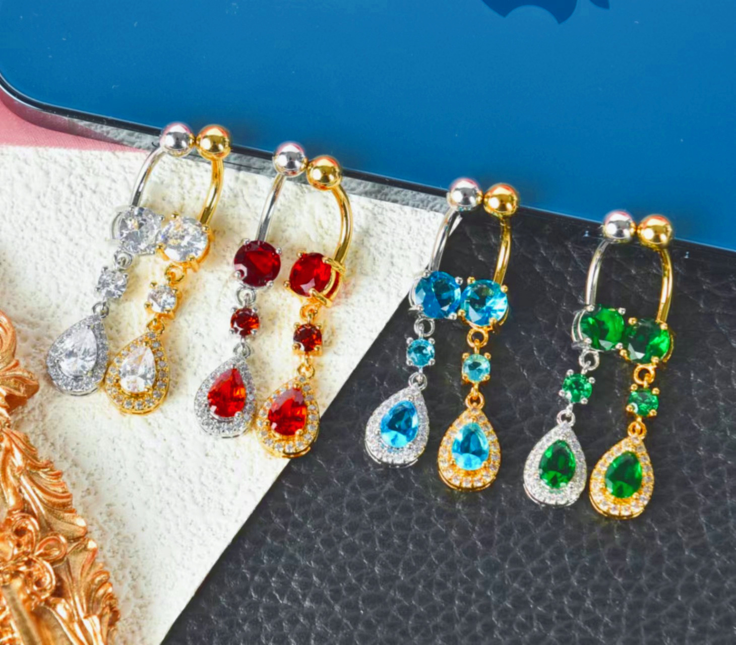 Piercing all'ombelico con goccia d'acqua in zircone europeo e americano, selezione premium disponibile in magazzino_voghion.com