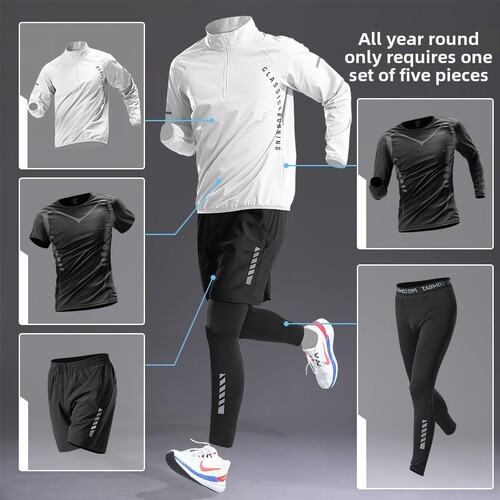 Fitness set for men, ice silk quick-dry summer sports clothes, short-sleeved T-shirt, running equipment, tank top, summer cycling wear