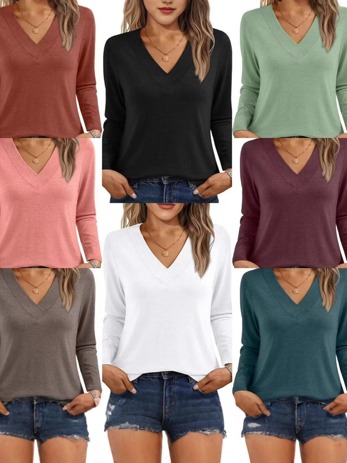 Amazon transfronterizo V-collar camisa de manga larga otoño / invierno 2025 nuevo comercio exterior ropa casual de mujer cintura camiseta de punto image 1