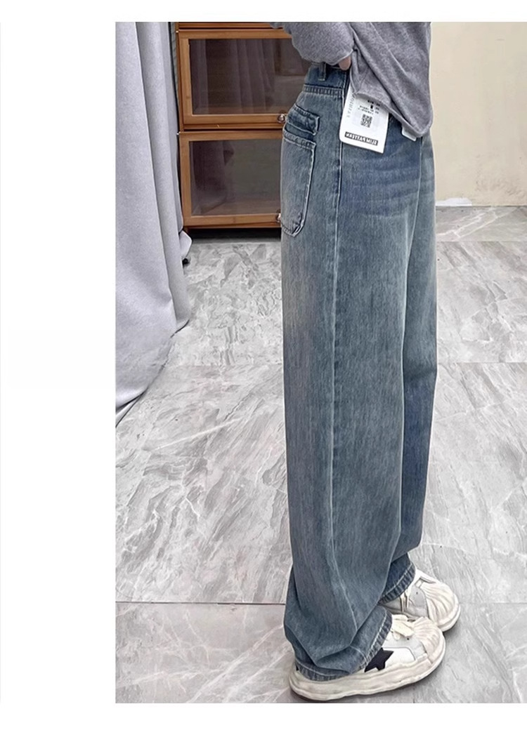 Dam jeans hög midja vida ben rak passform höst blå_voghion.com